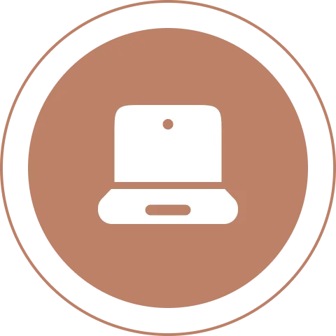 1 Laptop icon on a brown circular background.