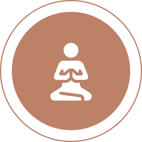 4 Meditation icon with a brown circle background.