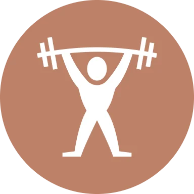 Group 1321315003 (2) Person lifting weights icon on brown background.